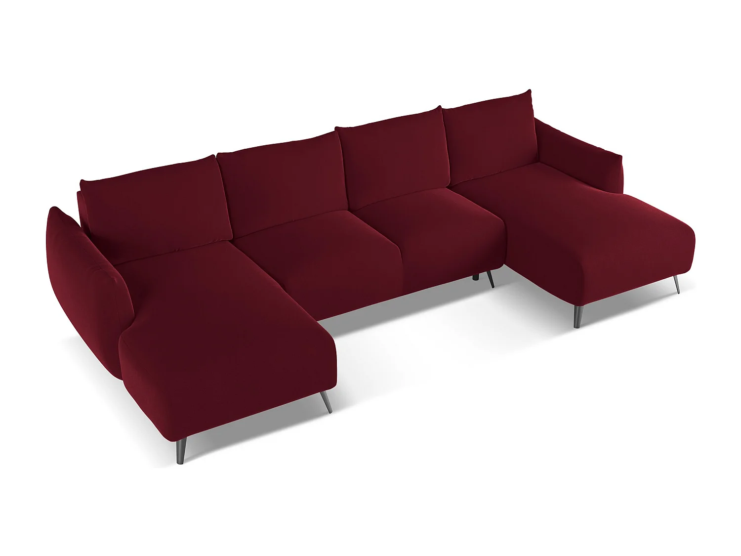 Canapé d'angle panoramique convertible en velours - bourgogne - MALIE