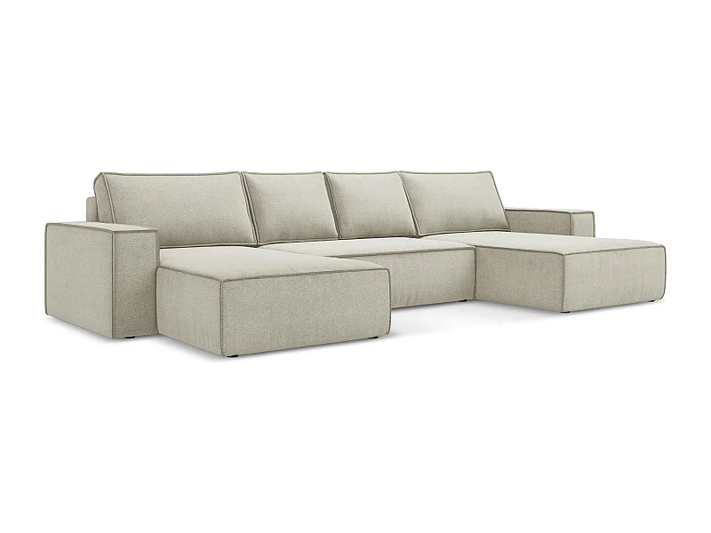 Sofa panoramiczna z funkcją spania - z tkaniny strukturalnej - jasny beż - KIMO