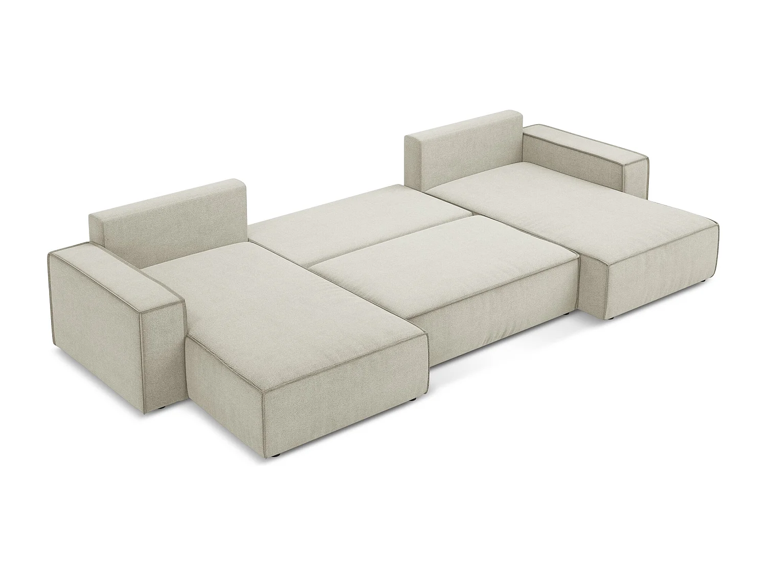 Sofa panoramiczna z funkcją spania - z tkaniny strukturalnej - jasny beż - KIMO