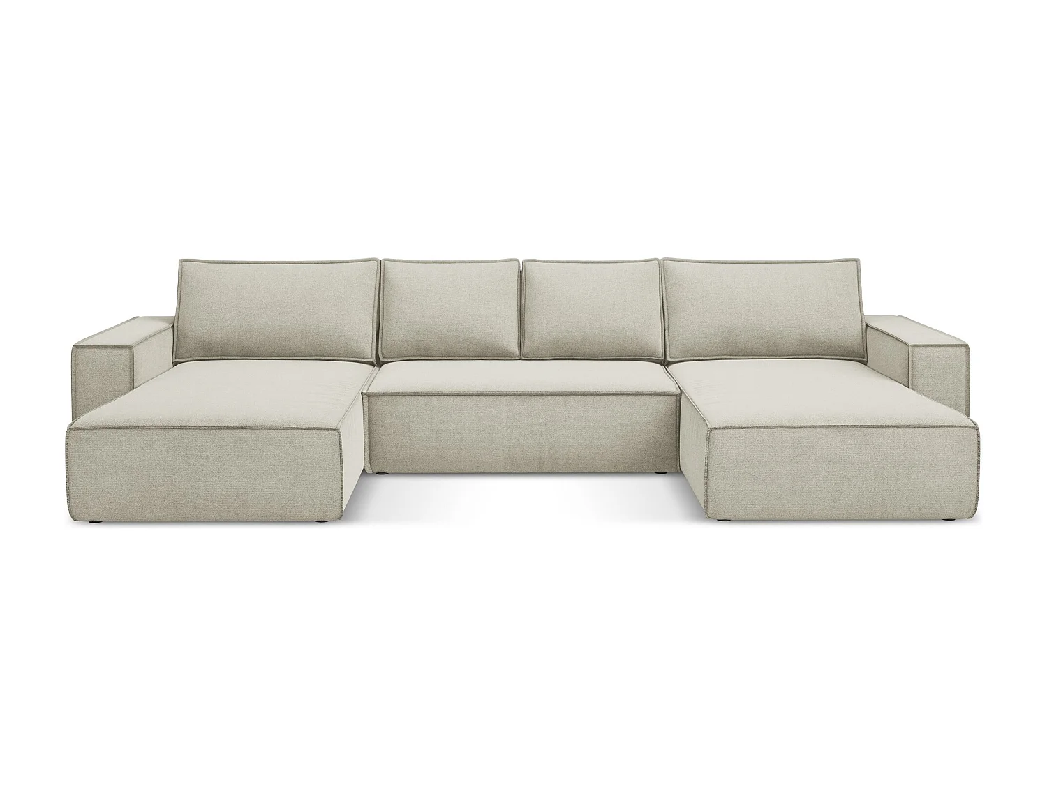 Canapé d'angle panoramique convertible en tissu texturé - beige clair - KIMO