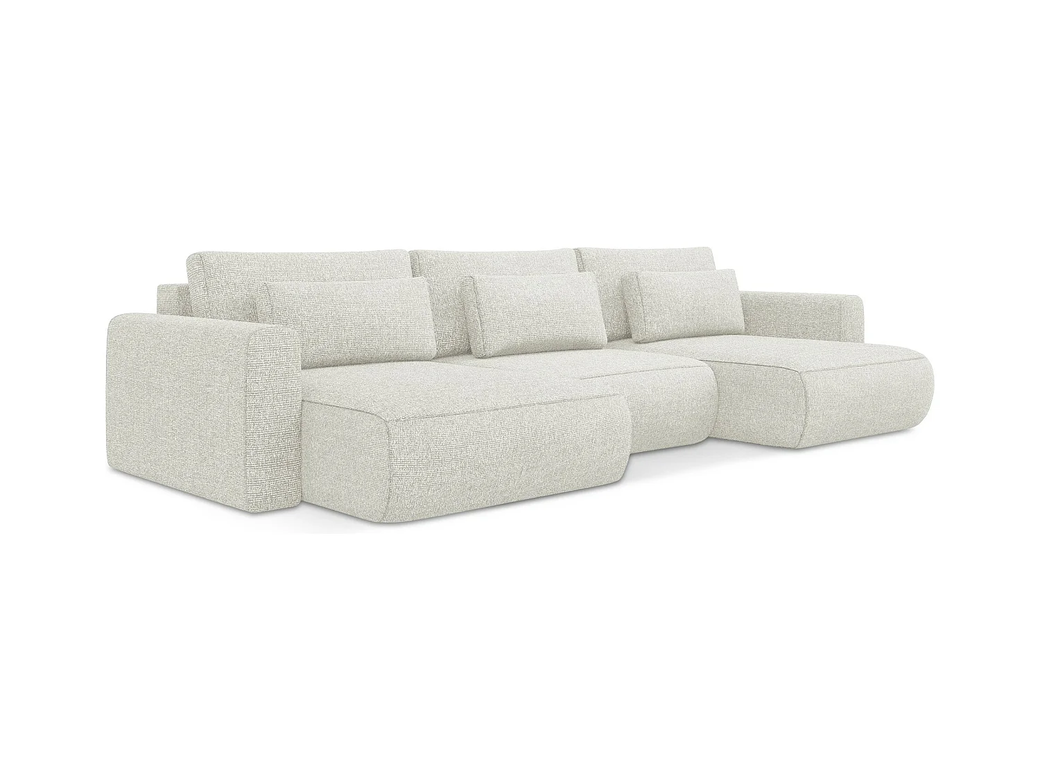 Canapé d'angle panoramique convertible en tissu texturé - blanc beige - KAPUA