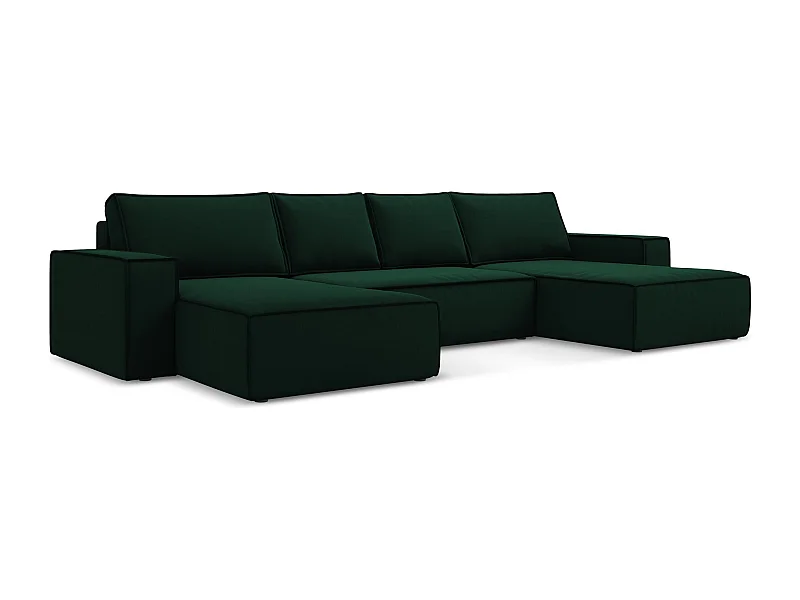 Sofa panoramiczna z funkcją spania - z tkaniny welwetowej - butelkowa zieleń - KIMO