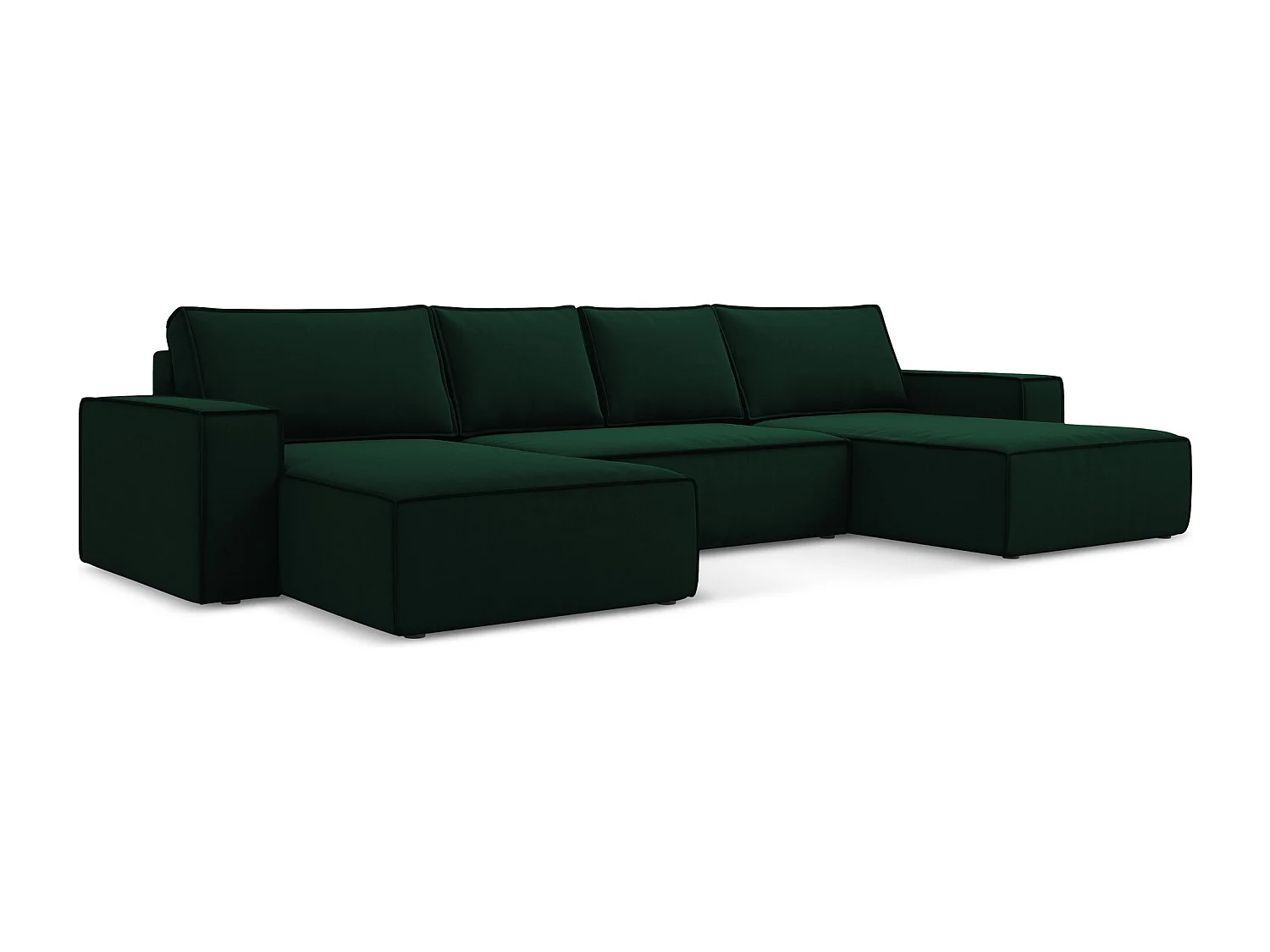 Canapé d'angle panoramique convertible en velours - bouteille verte - KIMO