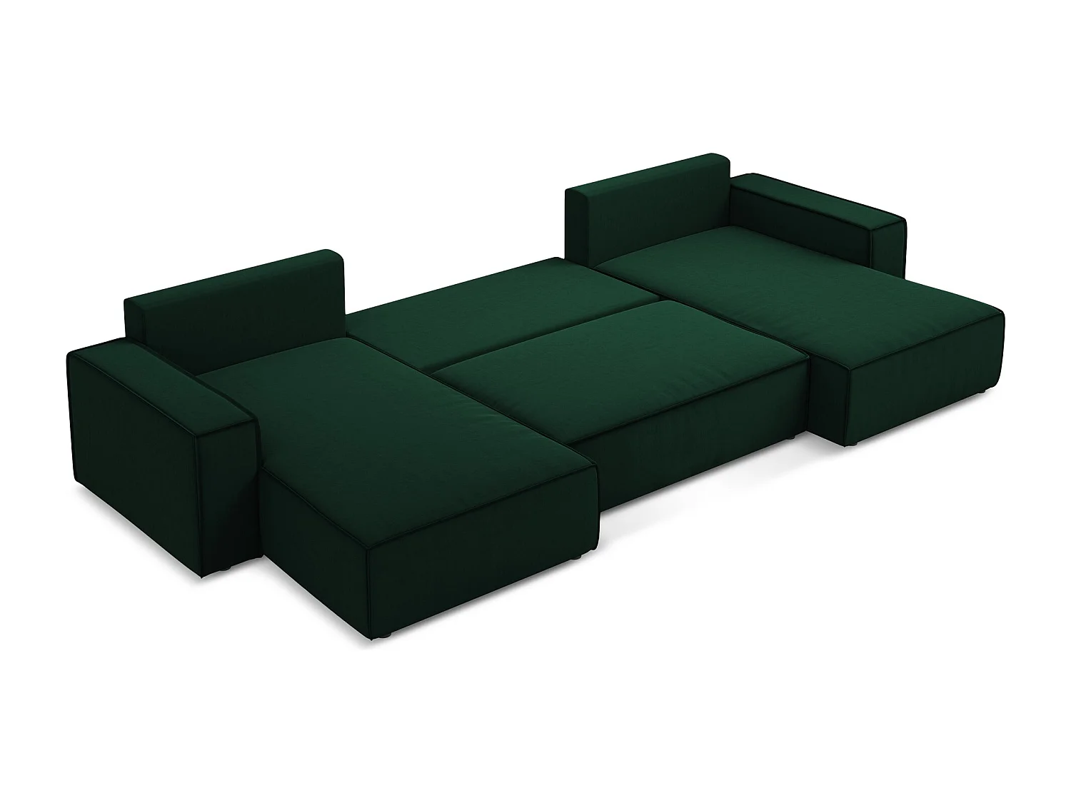 Canapé d'angle panoramique convertible en velours - bouteille verte - KIMO