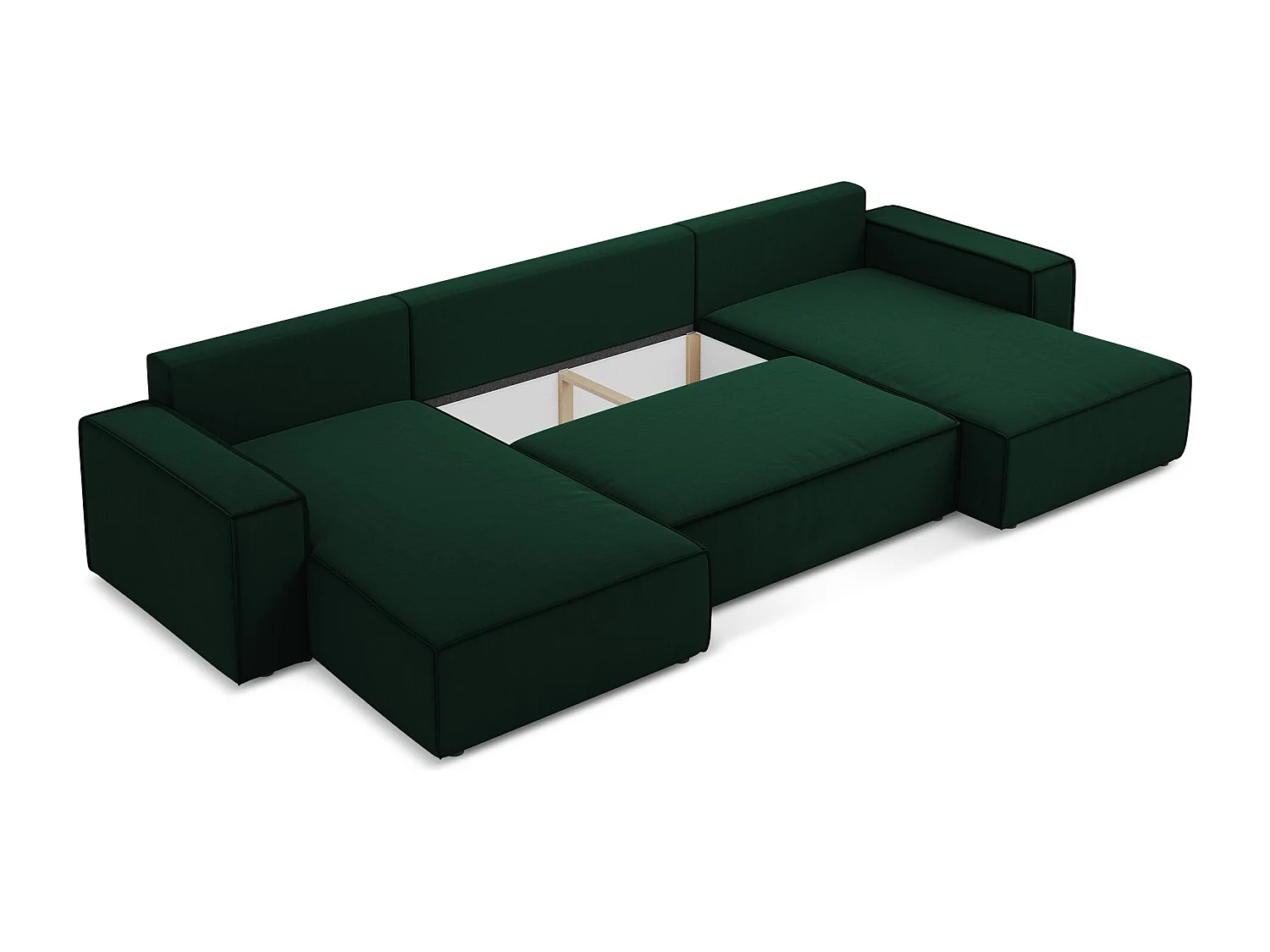 Canapé d'angle panoramique convertible en velours - bouteille verte - KIMO
