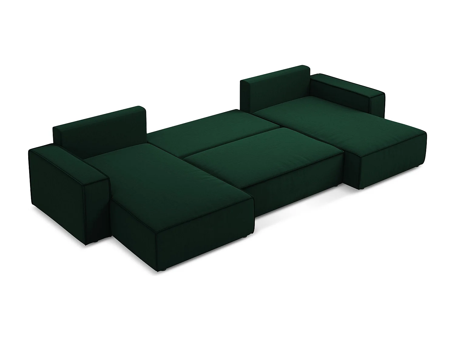 Canapé d'angle panoramique convertible en velours - bouteille verte - KIMO