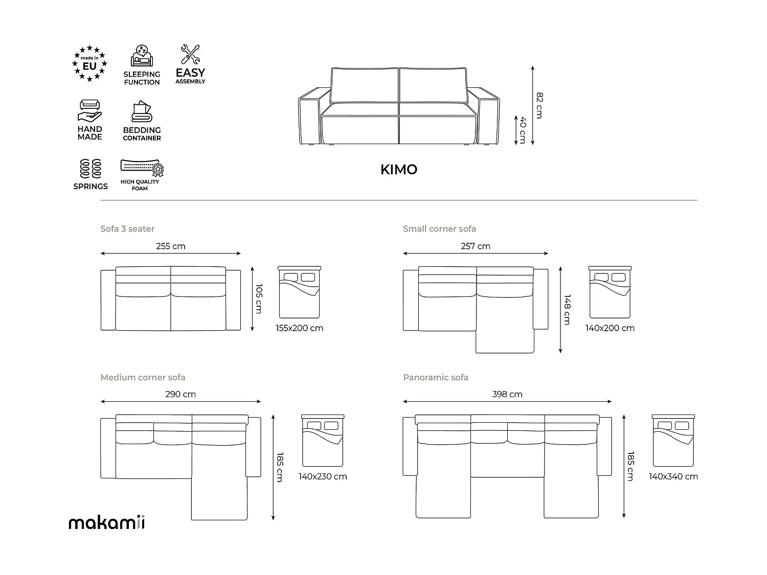 Sofa panoramiczna z funkcją spania - z tkaniny welwetowej - morski - KIMO