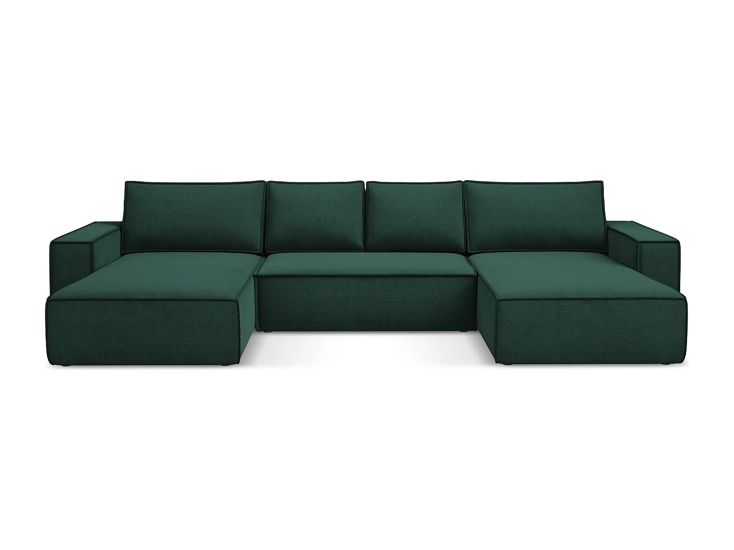 Canapé d'angle panoramique convertible en tissu texturé - bouteille verte - KIMO