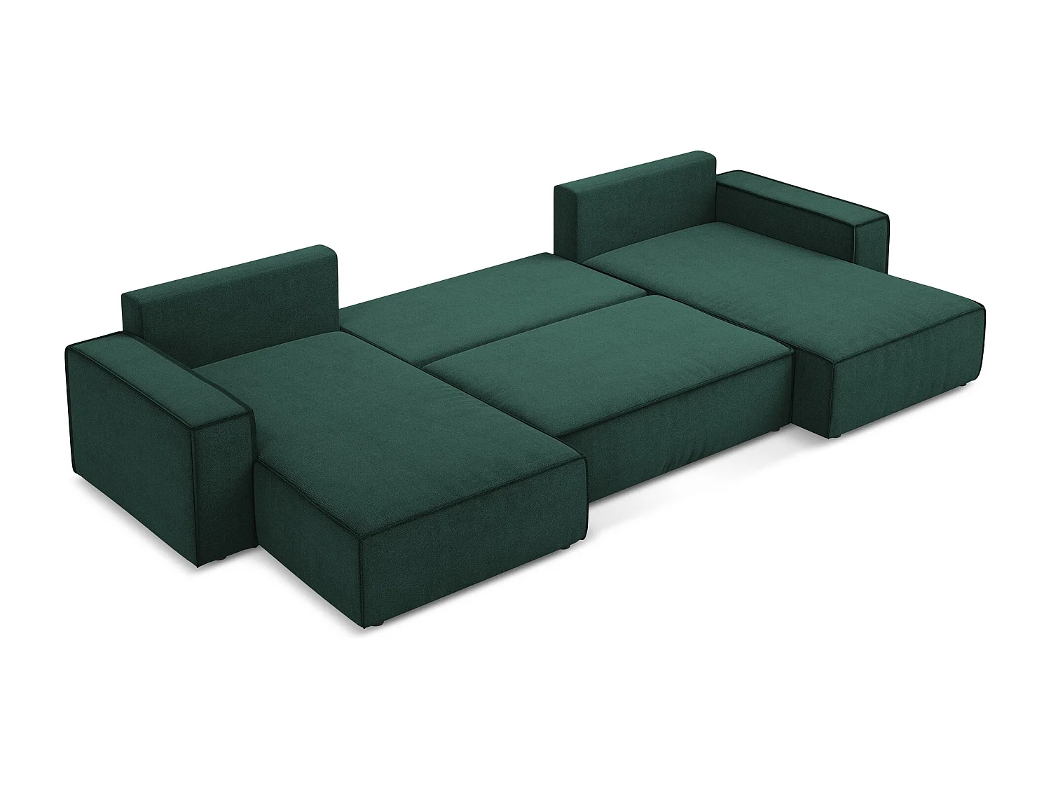 Canapé d'angle panoramique convertible en tissu texturé - bouteille verte - KIMO