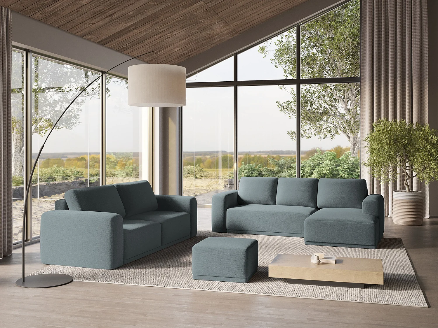 Große Wohnlandschaft - Ecke Rechts - Chenille - Jeans - KAILA