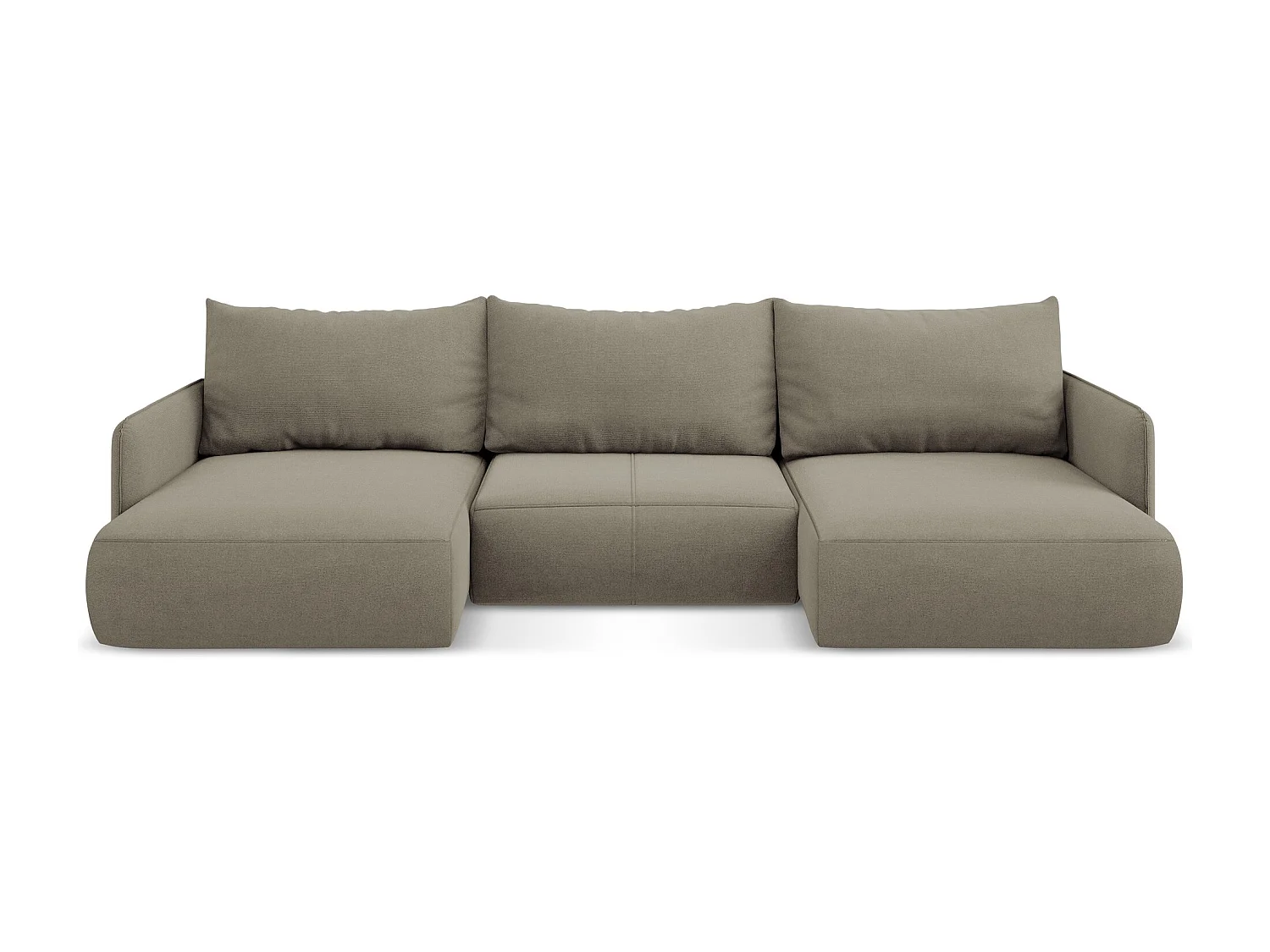 Canapé d'angle panoramique convertible en tissu texturé - beige foncé - NANEA