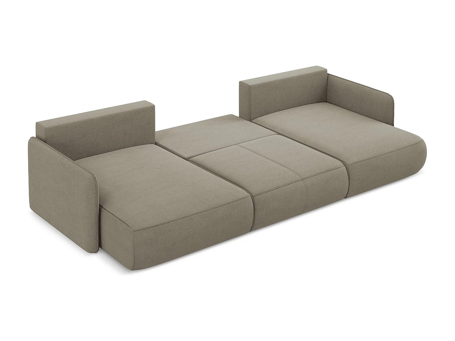 Canapé d'angle panoramique convertible en tissu texturé - beige foncé - NANEA