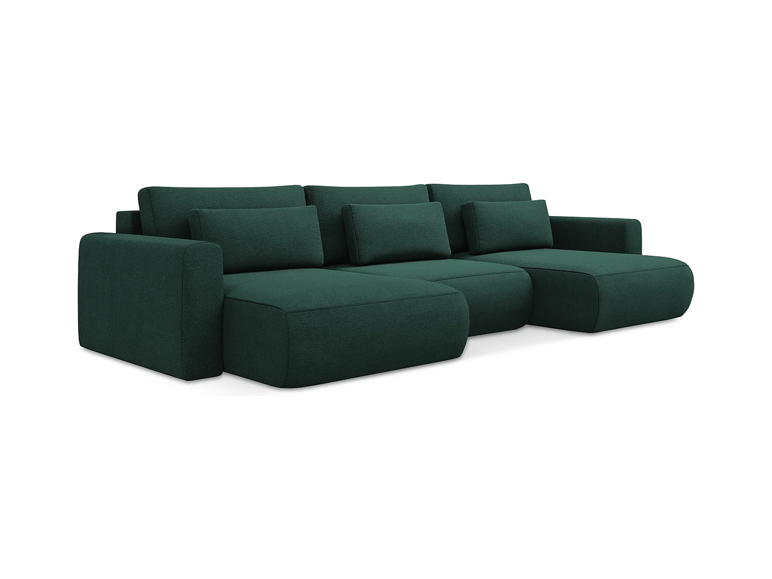 Canapé d'angle panoramique convertible en tissu texturé - bouteille verte - KAPUA