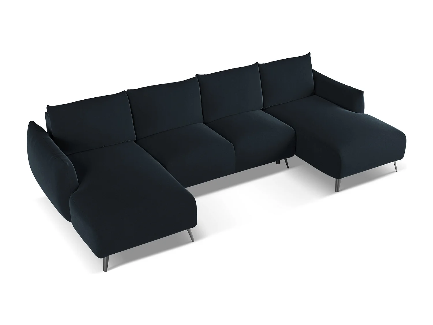 Canapé d'angle panoramique convertible en velours - bleu royal - MALIE