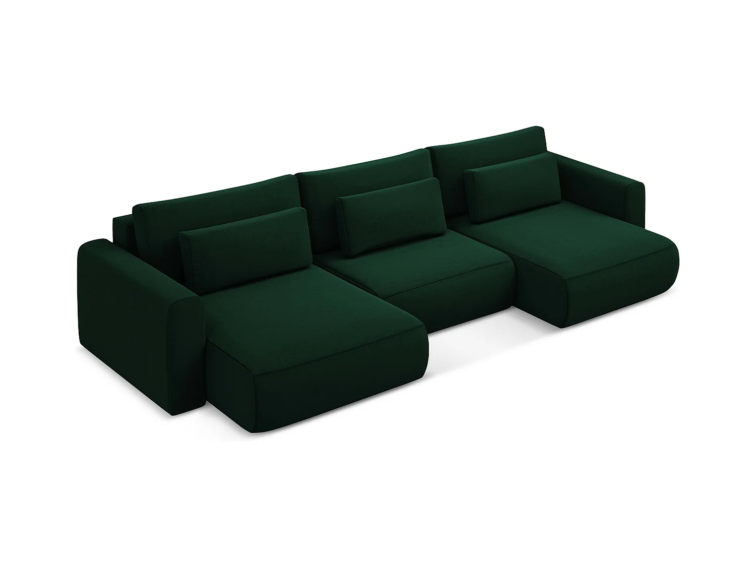 Canapé d'angle panoramique convertible en velours - bouteille verte - KAPUA