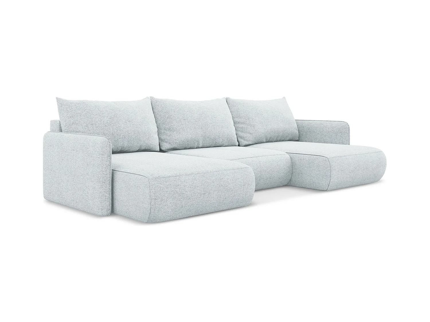 Canapé d'angle panoramique convertible en tissu chenille - bleu clair - NANEA