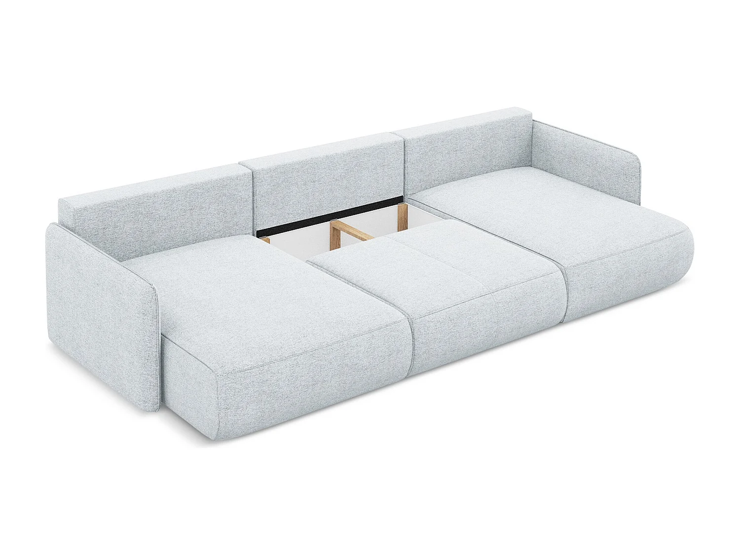 Canapé d'angle panoramique convertible en tissu chenille - bleu clair - NANEA