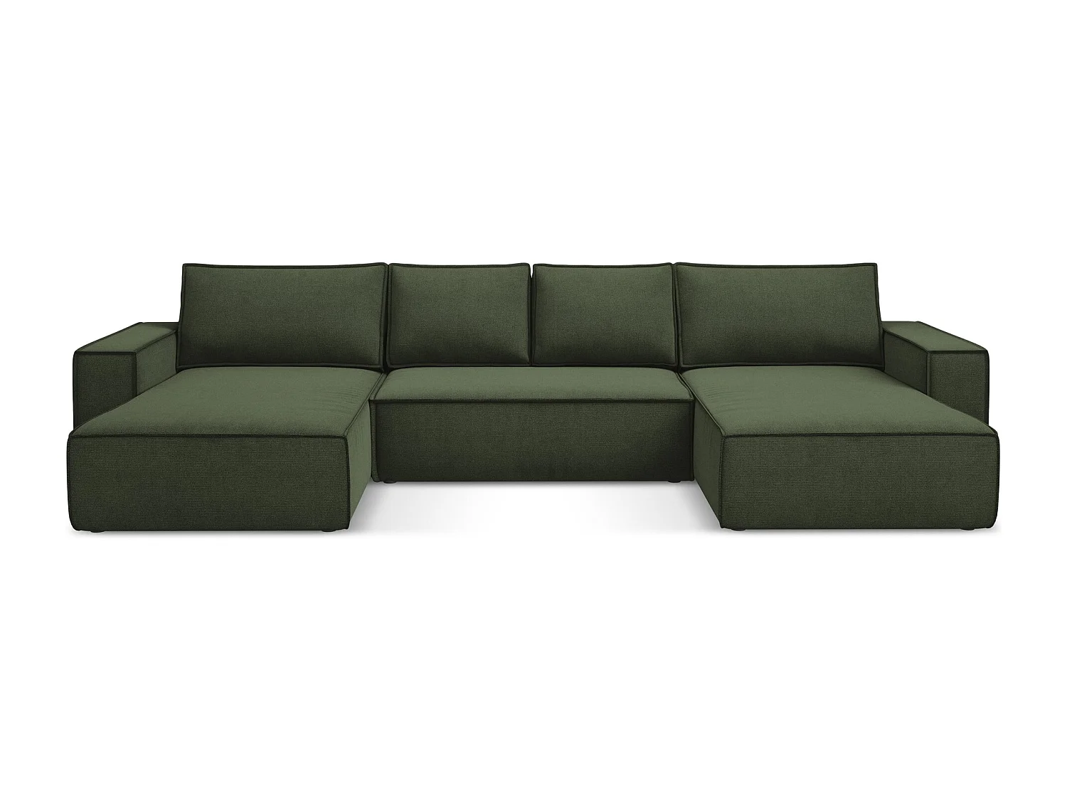 Canapé d'angle panoramique convertible en tissu texturé - olive - KIMO