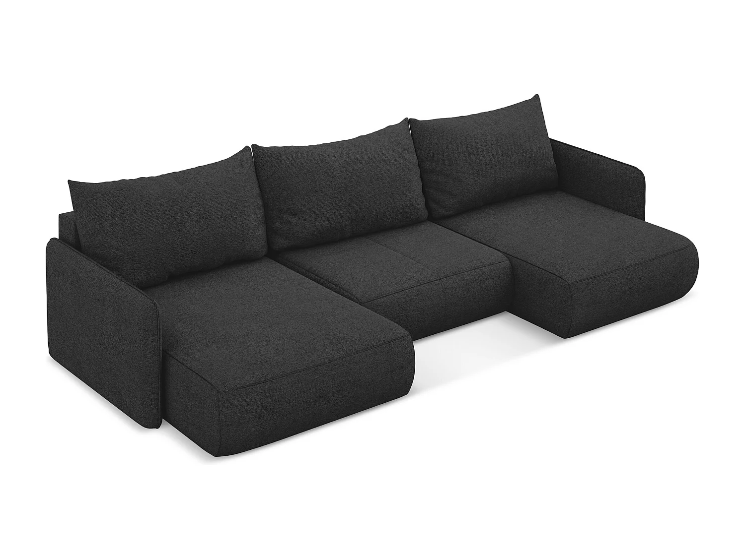 Canapé d'angle panoramique convertible en tissu chenille - anthracite - NANEA