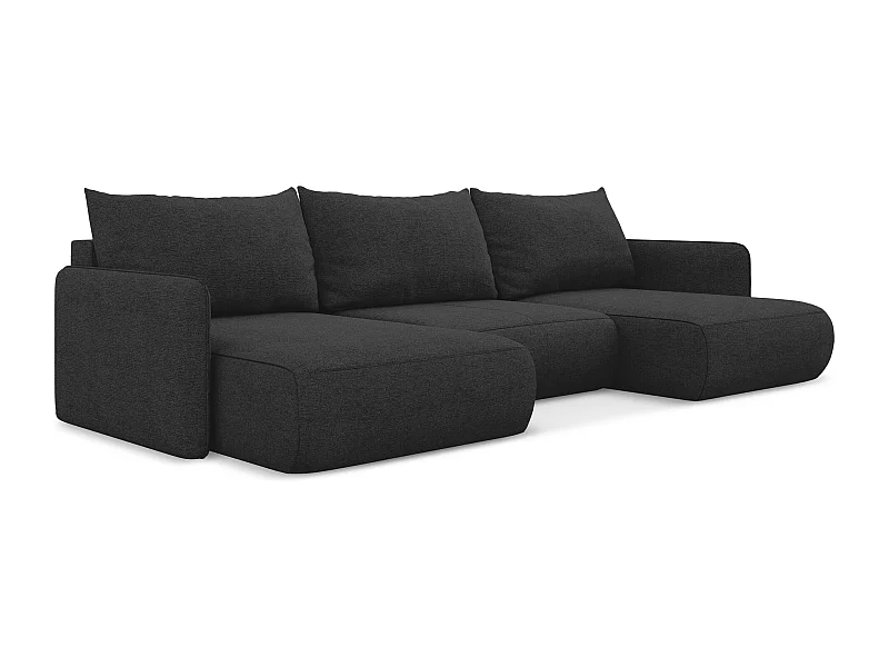 Canapé d'angle panoramique convertible en tissu chenille - anthracite - NANEA