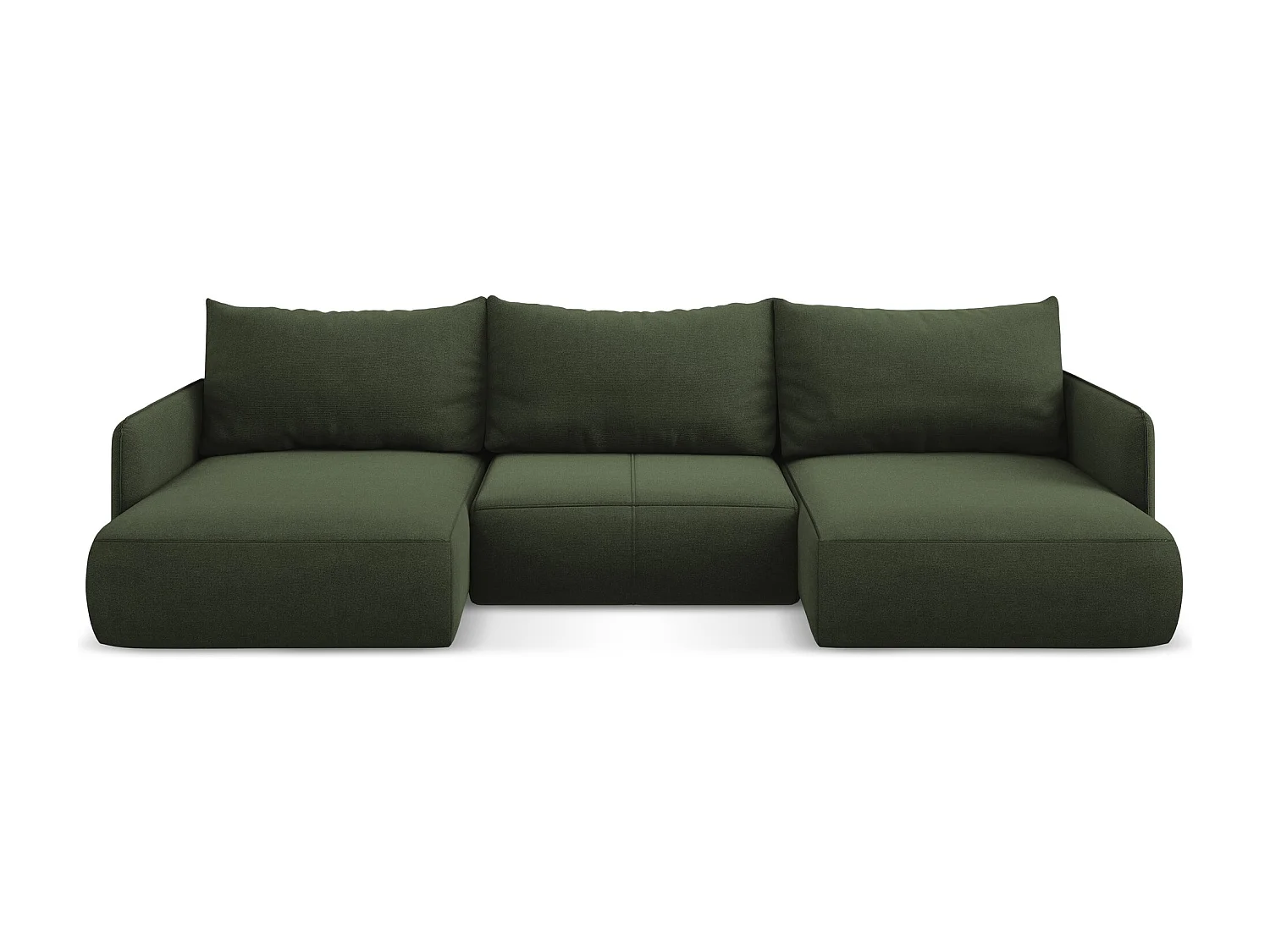 Canapé d'angle panoramique convertible en tissu texturé - olive - NANEA