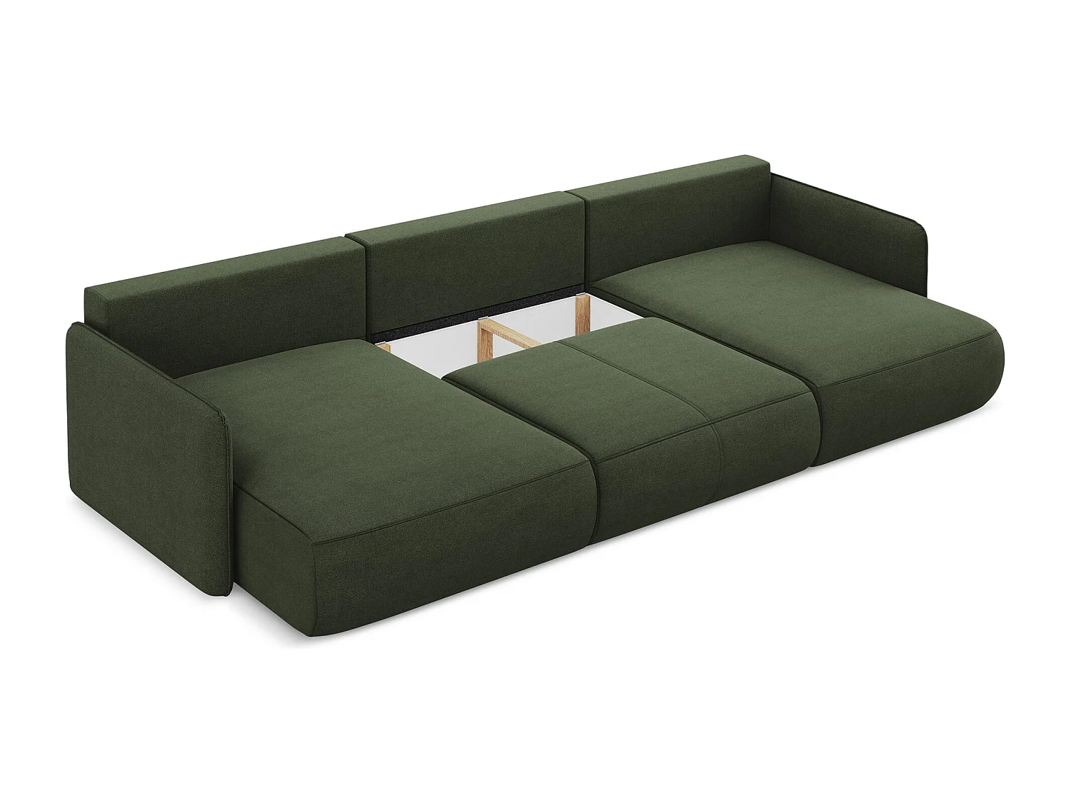 Canapé d'angle panoramique convertible en tissu texturé - olive - NANEA