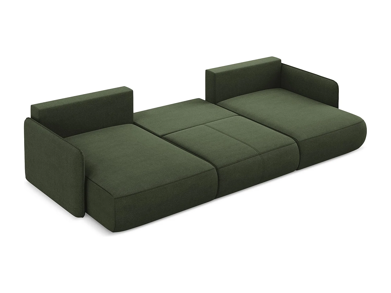 Canapé d'angle panoramique convertible en tissu texturé - olive - NANEA
