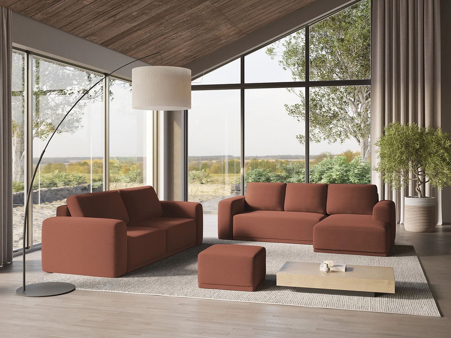 Große Wohnlandschaft - Ecke Rechts - Chenille - Gedämpftes Rosa - KAILA