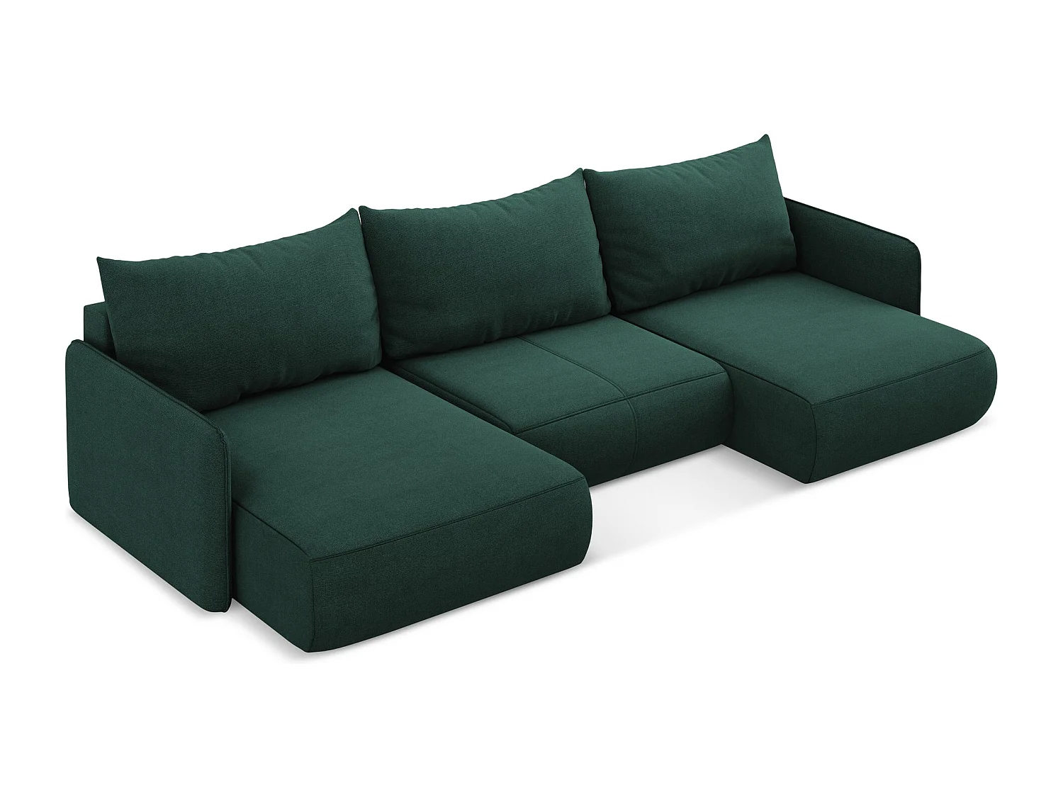 Panoramische hoekbank van flessengroen textuurstof - NANEA