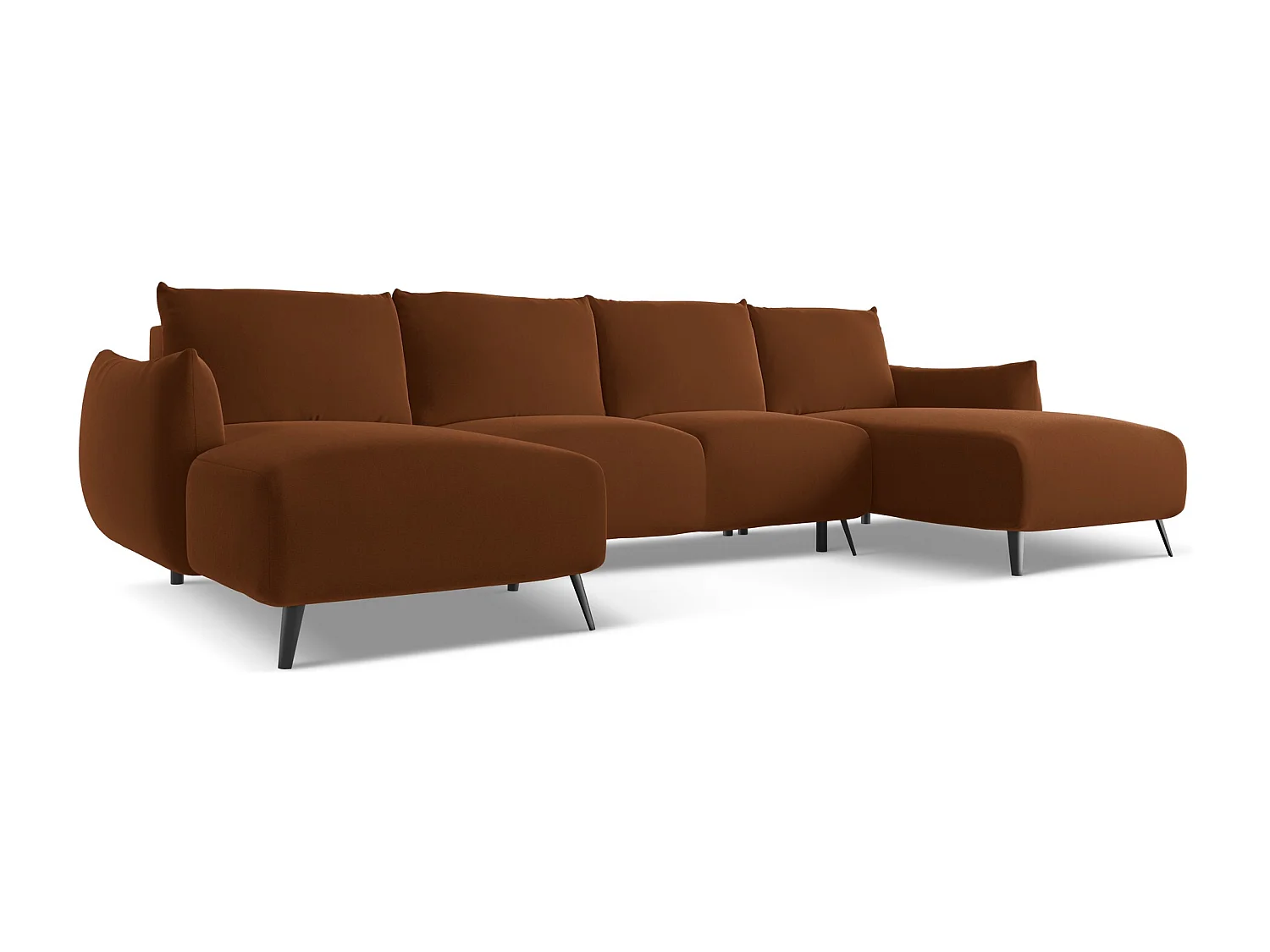 Sofa panoramiczna z funkcją spania - z tkaniny welwetowej - terakota - MALIE