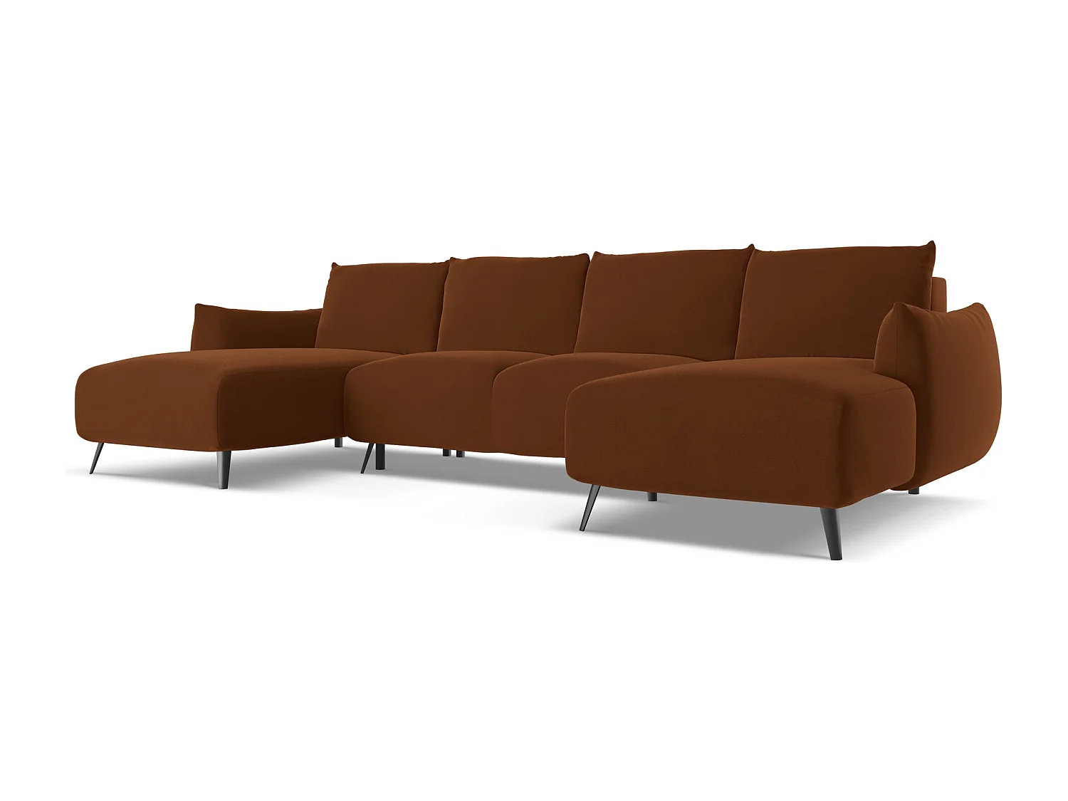 Sofa panoramiczna z funkcją spania - z tkaniny welwetowej - terakota - MALIE