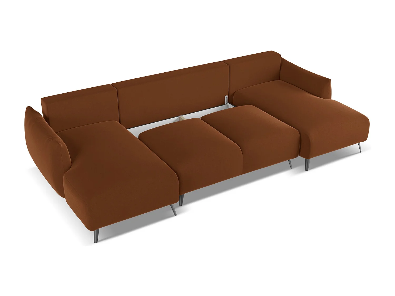 Sofa panoramiczna z funkcją spania - z tkaniny welwetowej - terakota - MALIE