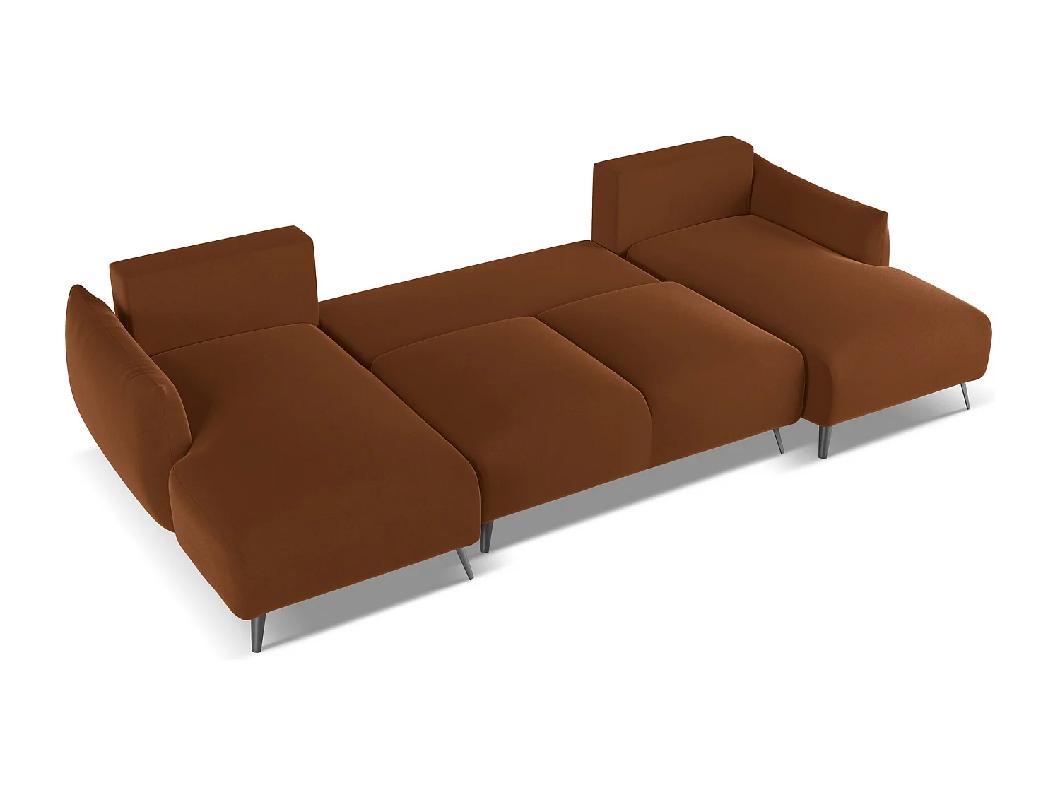 Sofa panoramiczna z funkcją spania - z tkaniny welwetowej - terakota - MALIE