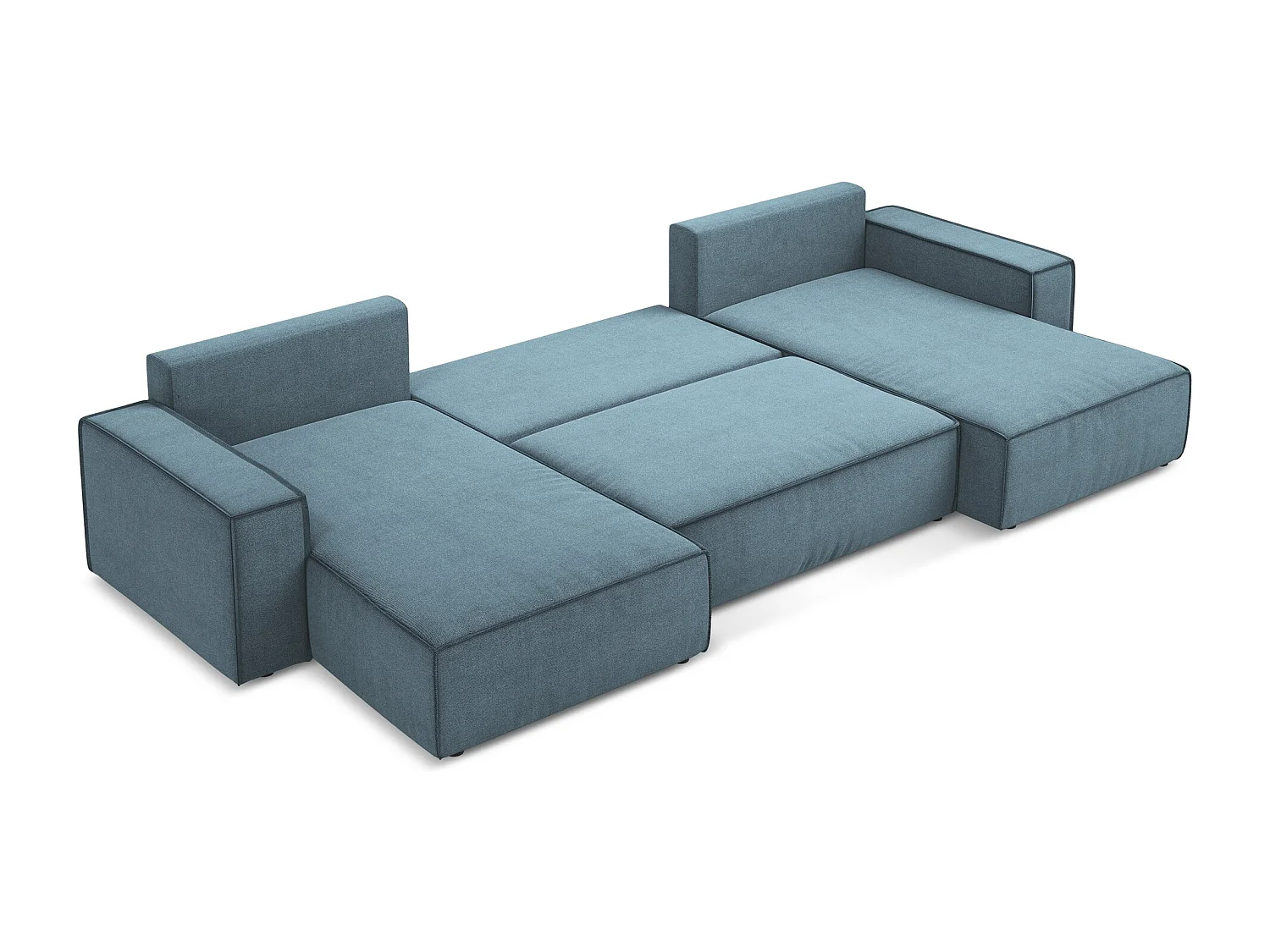 Canapé d'angle panoramique convertible en tissu texturé - bleu clair - KIMO