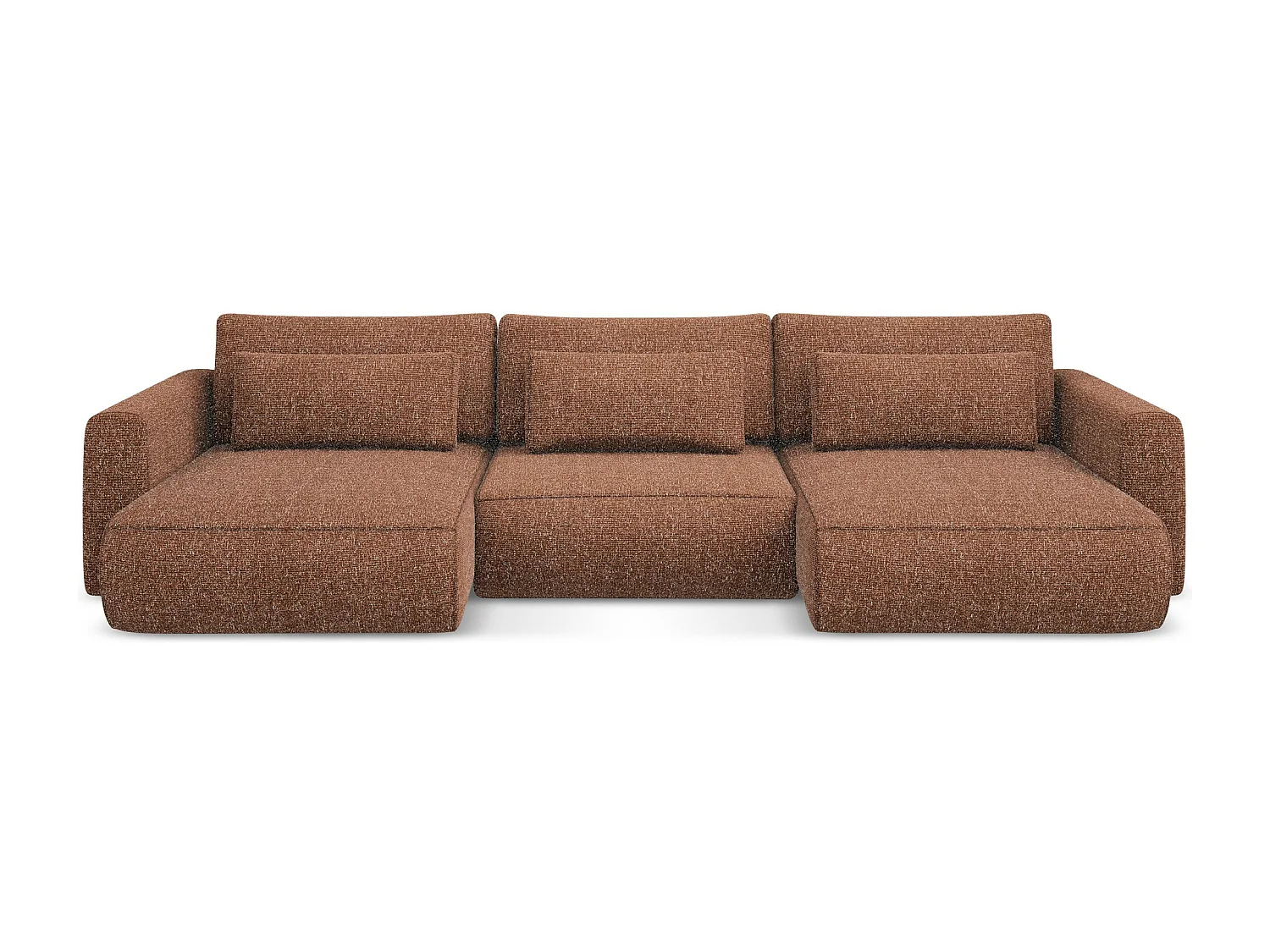 Sofá de canto panorâmico convertível 3 lugares em tecido texturizado terracota - KAPUA