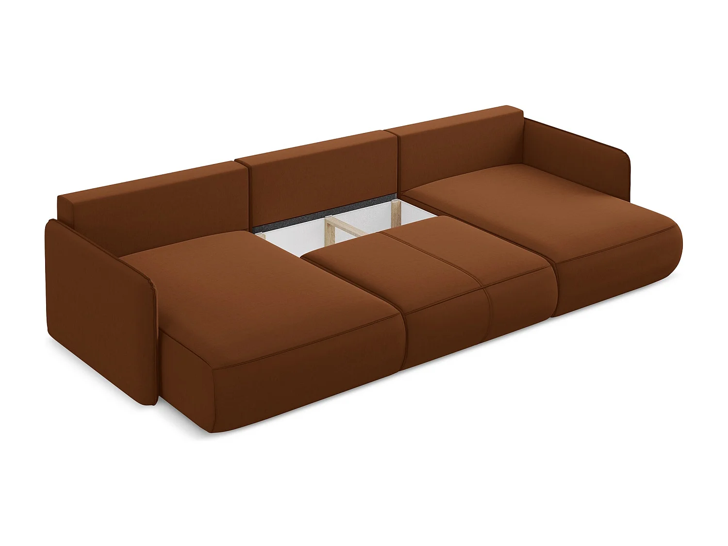 Sofa panoramiczna z funkcją spania - z tkaniny welwetowej - terakota - NANEA