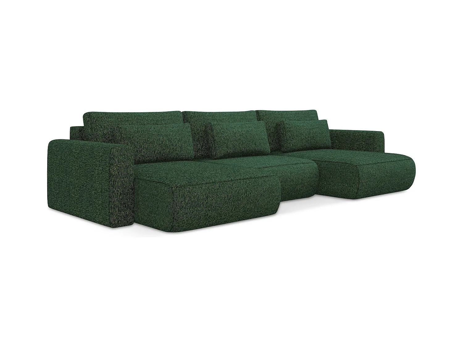 Canapé d'angle panoramique convertible en tissu texturé - vert - KAPUA