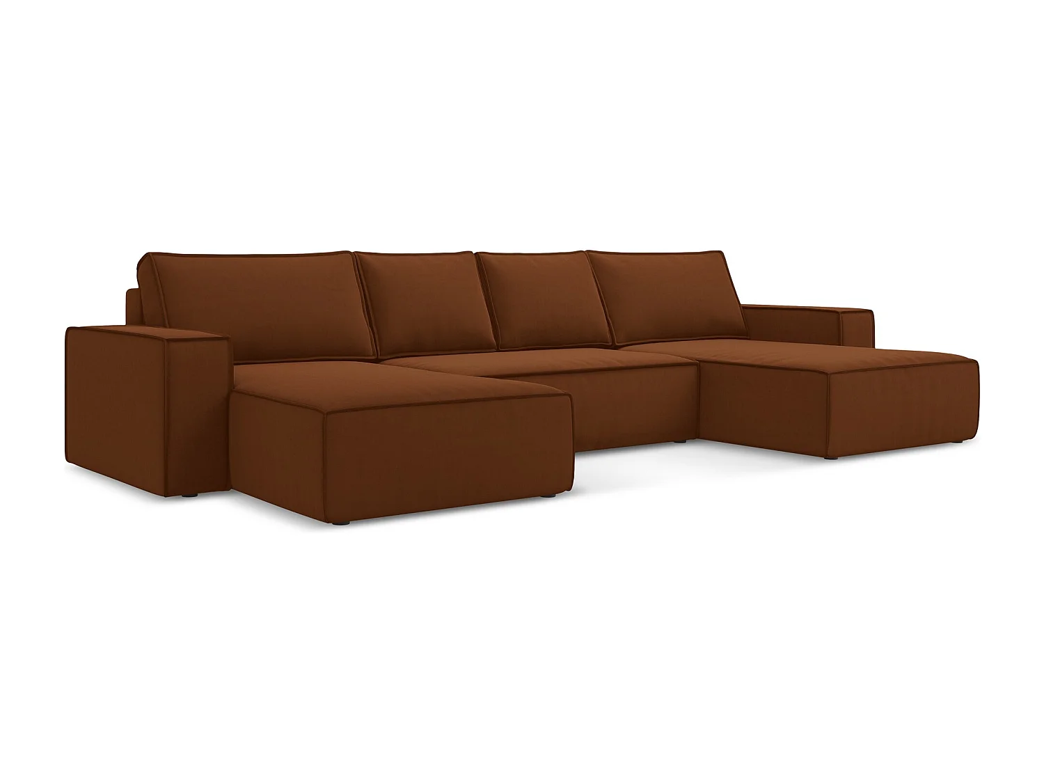 Sofá de canto panorâmico 4 lugares em veludo terracota - KIMO