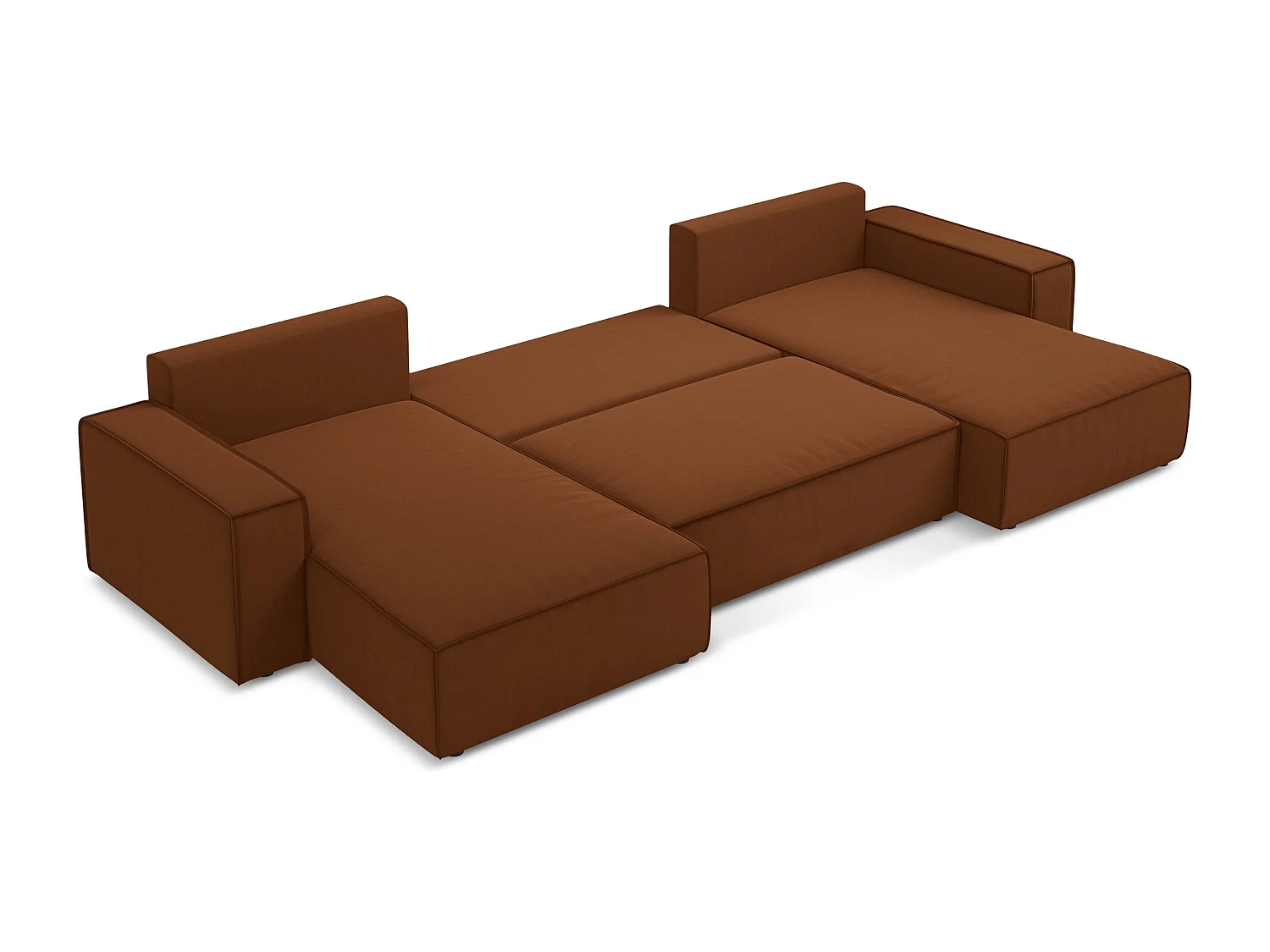 Sofá de canto panorâmico 4 lugares em veludo terracota - KIMO