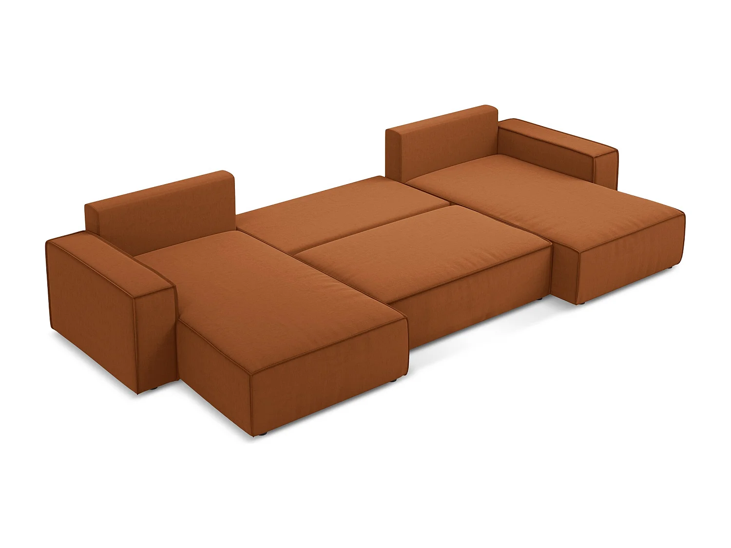 Sofá de canto panorâmico 4 lugares em veludo terracota - KIMO