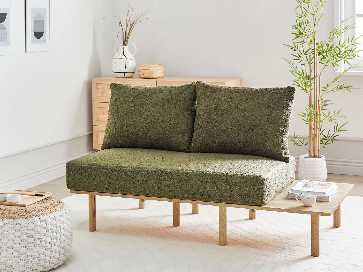 Sofa SALO Bouclé Dunkelgrün mit Tischen 2-Sitzer