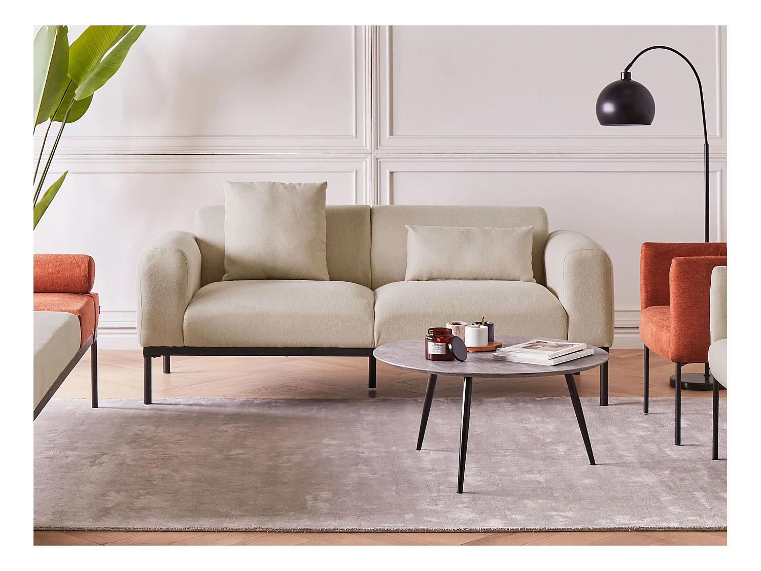 Canapé 2 places MALMOS Lin synthétique Beige clair