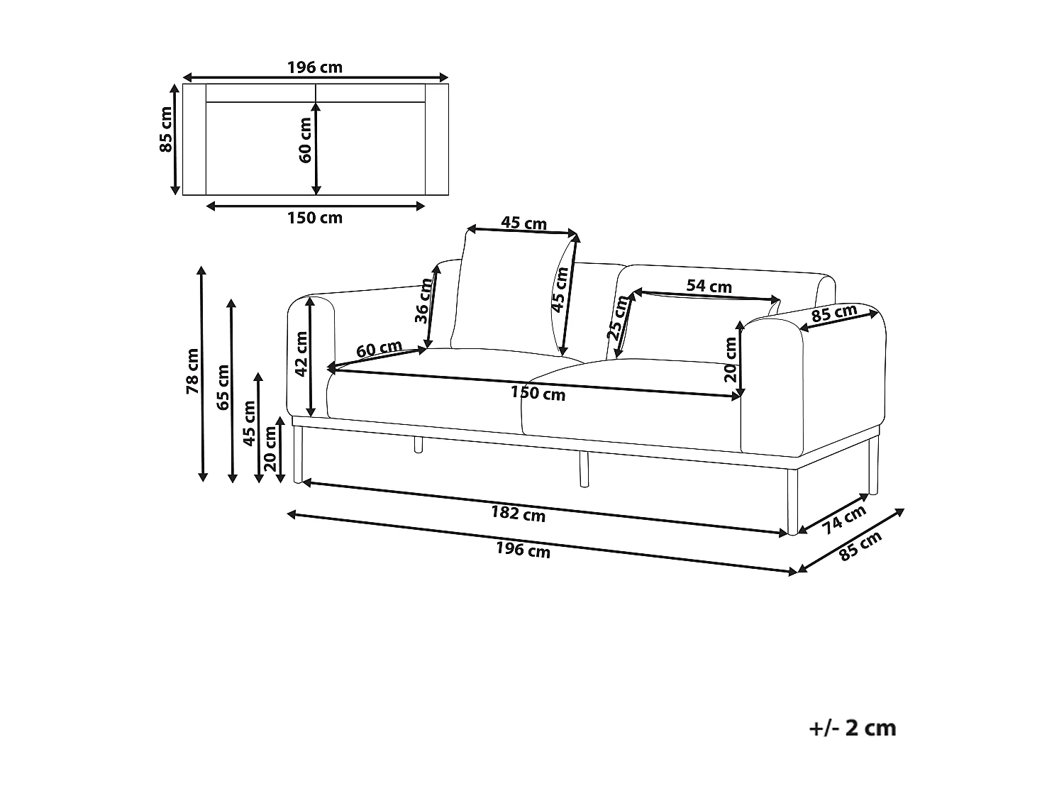 2-Sitzer Sofa Leinenoptik helles Beige breite Armlehnen hohe Metallfüße Malmos