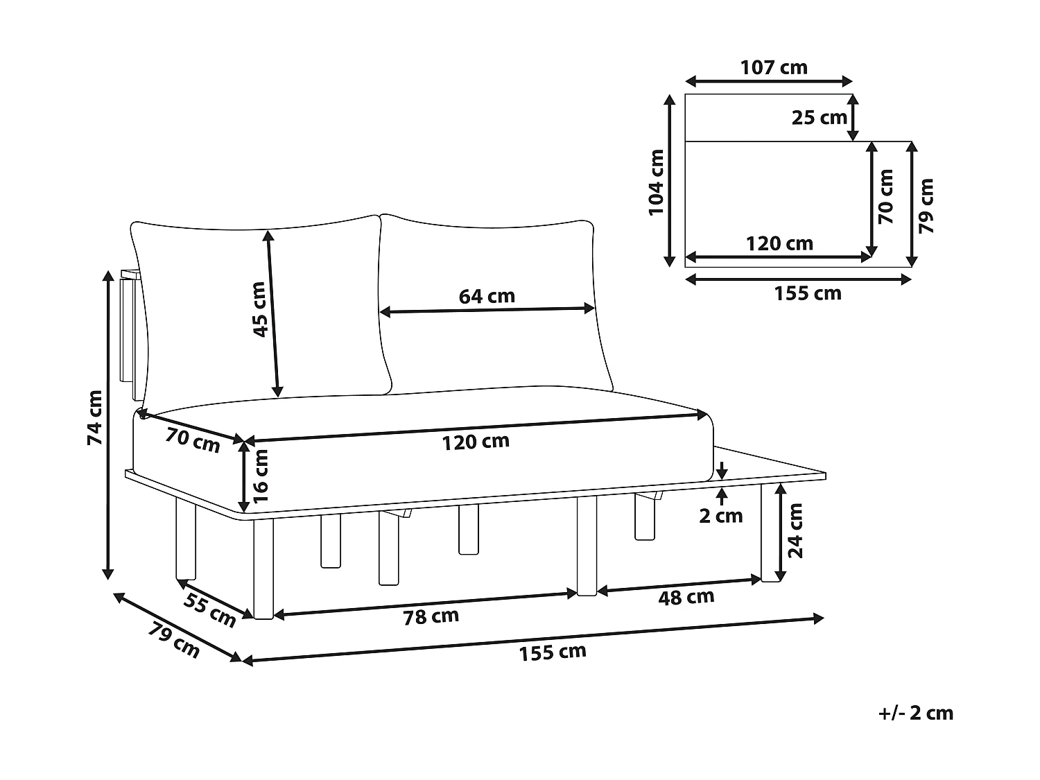 2-Sitzer Sofa Stoffbezug grün mit 2 Kissen Knopfheftung helle Holzbeine Kalmar
