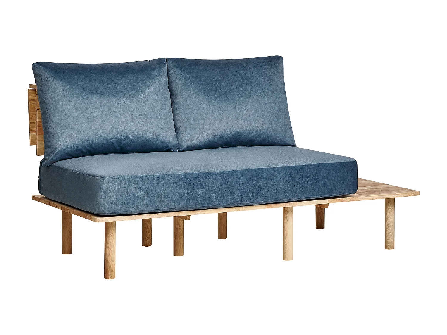 2-Sitzer Sofa Stoffbezug grün mit 2 Kissen Knopfheftung helle Holzbeine Kalmar