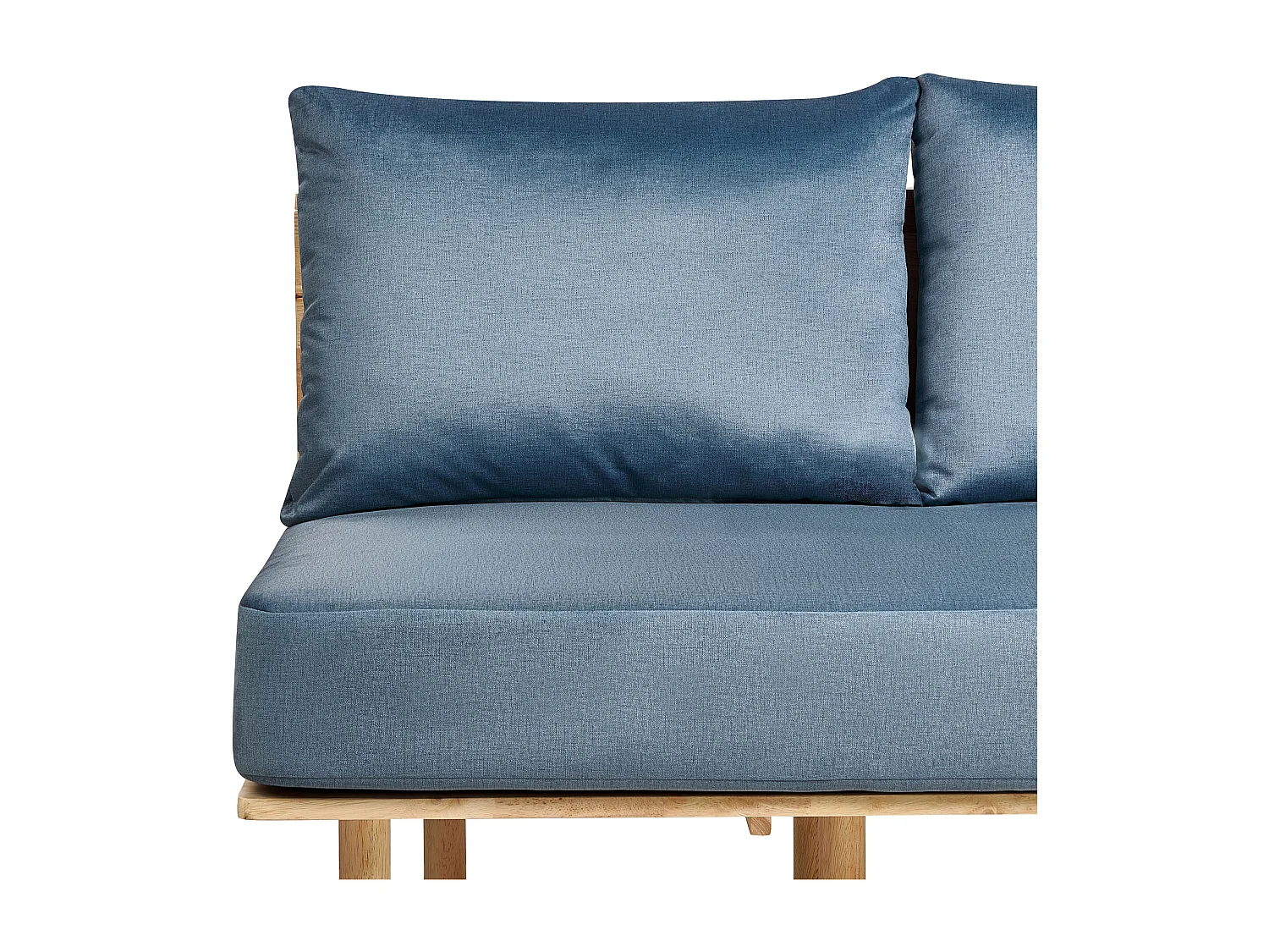 2-Sitzer Sofa Stoffbezug grün mit 2 Kissen Knopfheftung helle Holzbeine Kalmar