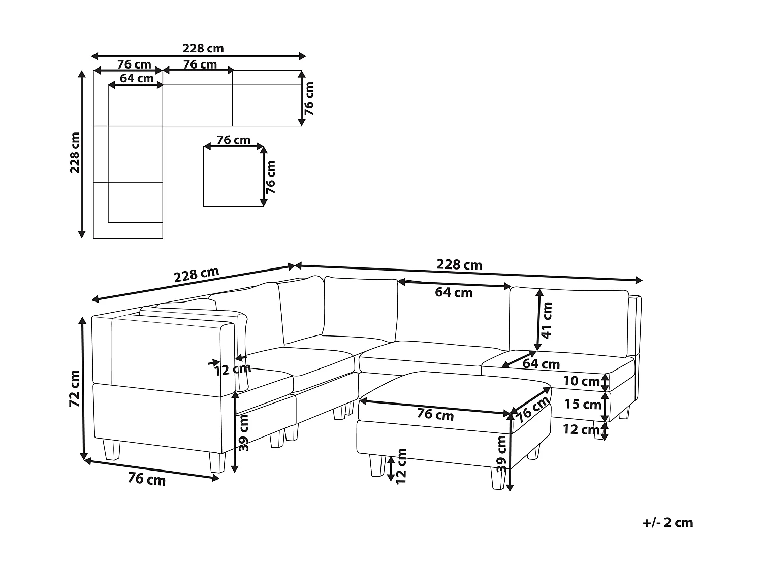 Canapé d'angle modulable 5 places UNSTAD Tissu Beige clair avec ottoman Côté droit