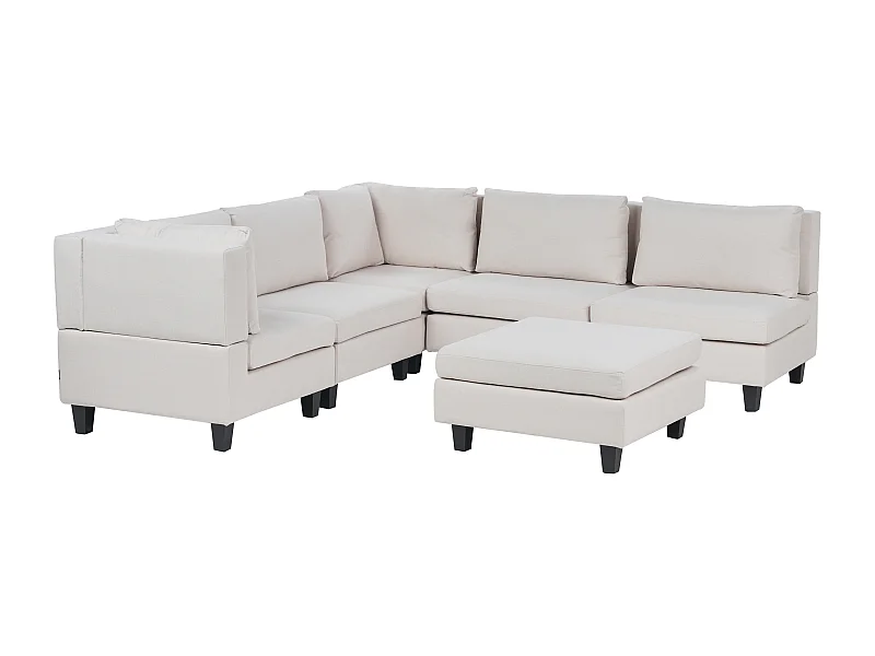 Canapé d\'angle modulable 5 places UNSTAD Tissu Beige clair avec ottoman Côté droit