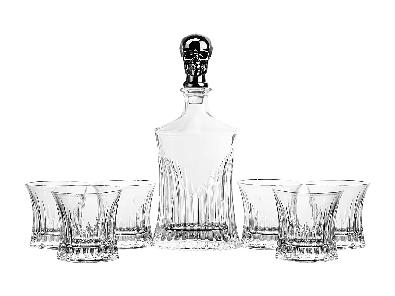 Set De 6 Vasos Y Una Botella De Cristal Plateado 700 Ml