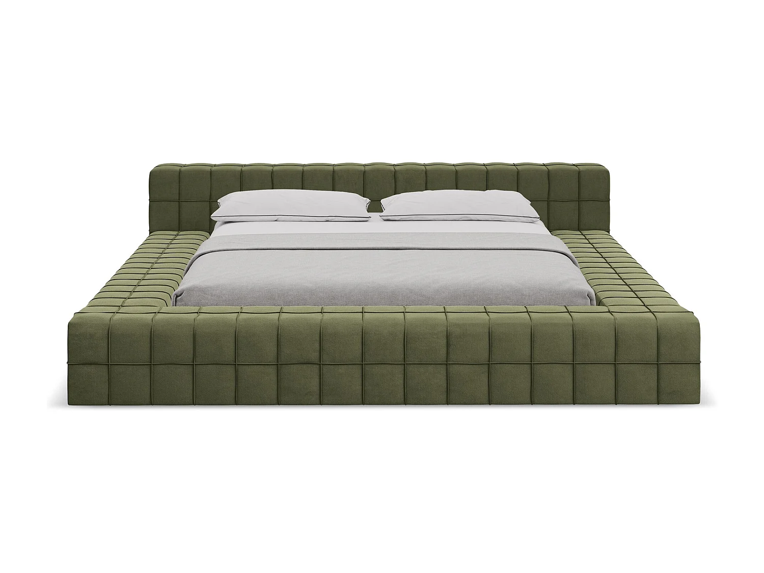 Tweepersoonsbed 220 x 260 - velours - olijf - AKELA